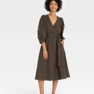 A New Day Black and Brown Checkered Midi Dress